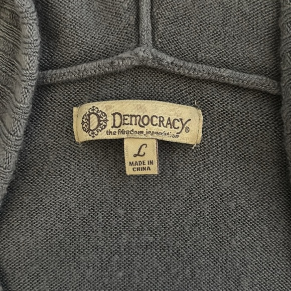 Democracy Women's Charcoal V-Neck Hooded Sweater. 100% acrylic - Picture 3 of 4